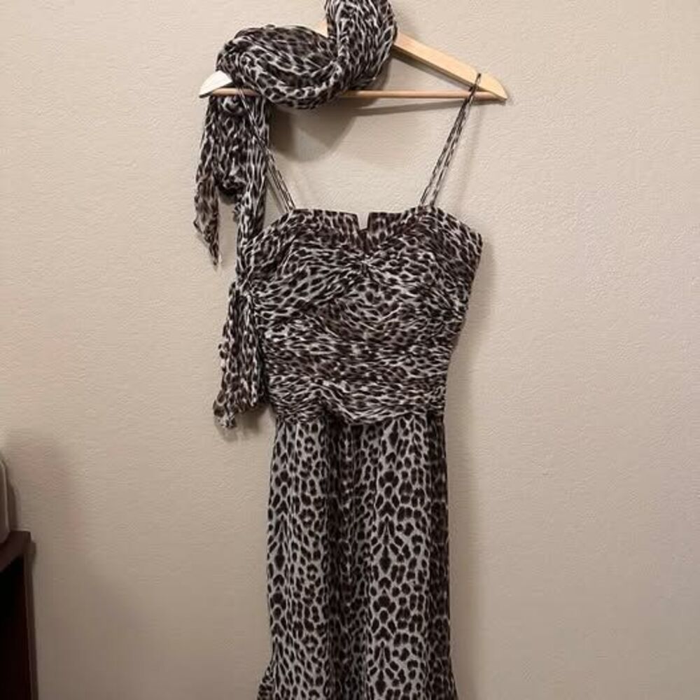 Leopard Print Dress with Matching Scarf/Shawl - Size 8